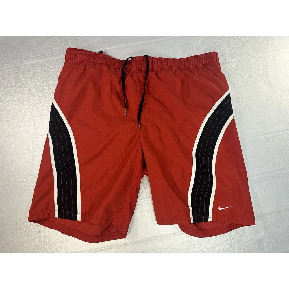 Nike Red Black Men's‎ Swim Trunks Size L Pockets - Vintage Nike Swim Shorts